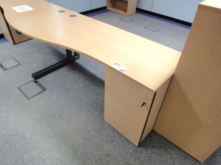 1600x800mm light oak wave desk with 3 drawer pedes...