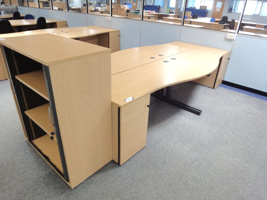 4x light oak wave desk, 1600x800mm with 3 drawer p...