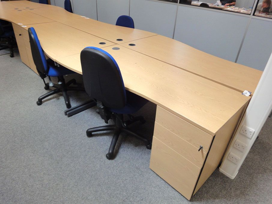 4x light oak wave desk, 1600x800mm with 3 drawer p...