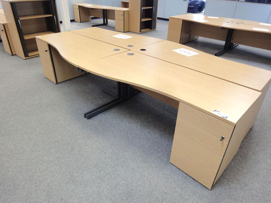 2x light oak wave desk, 1600x800mm with 3 drawer p...