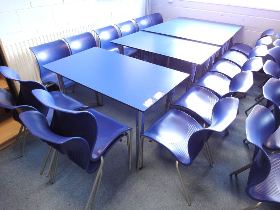 5x Ace Bahia blue top metal frame canteen tables,...