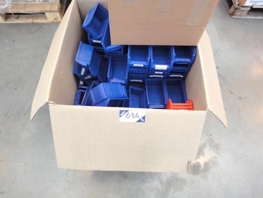 Qty plastic storage bins, 140x90x65mm in box