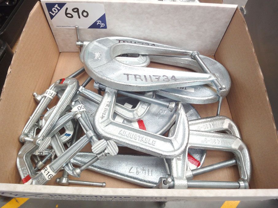 AMEND: Qty various size G clamps & C clamps in...