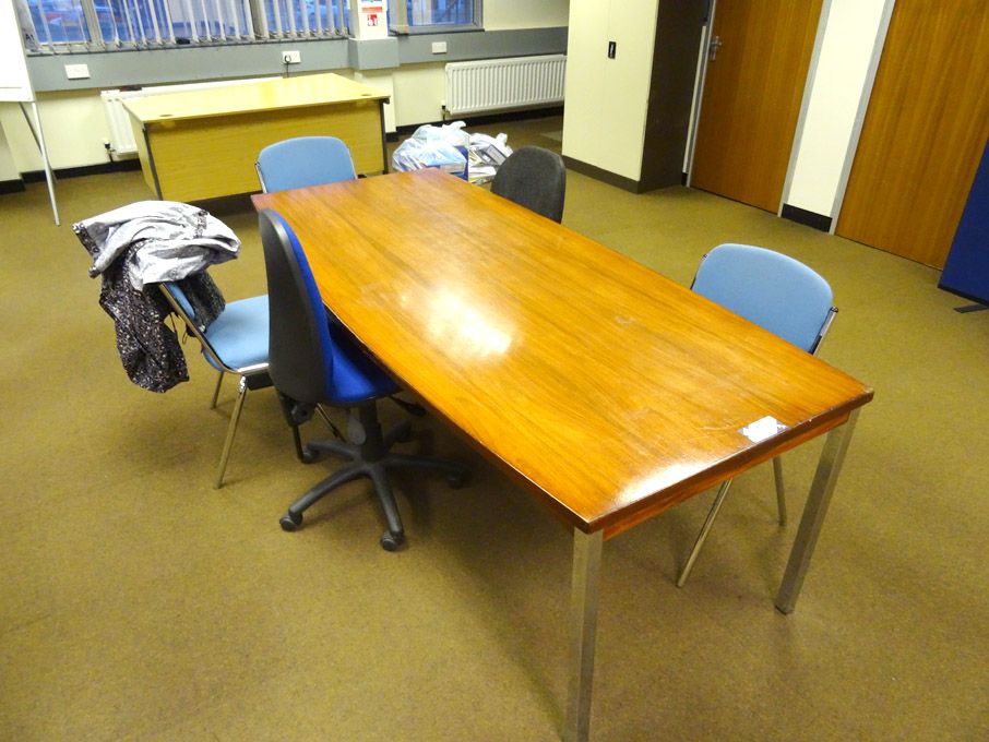 2100x950mm metal frame meeting table with 3x blue...