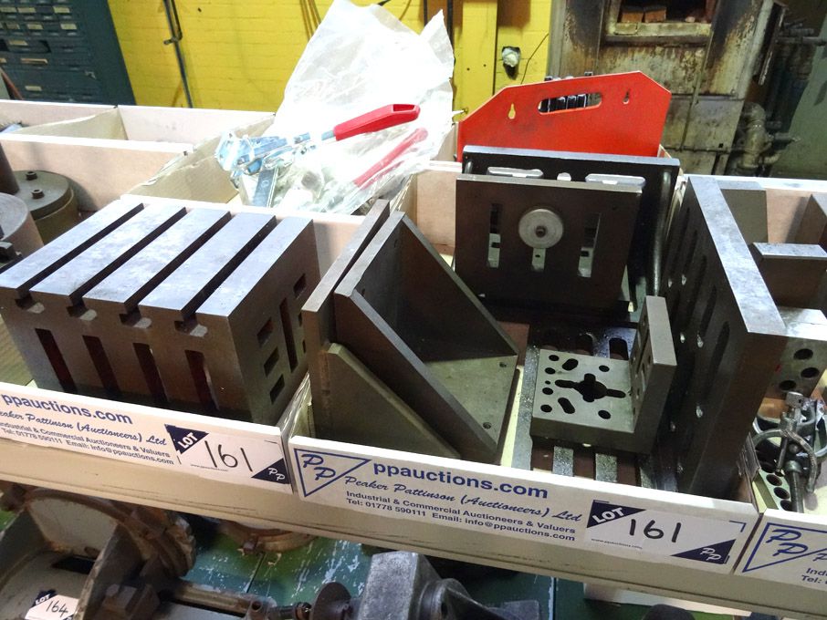 Qty various CI angle plate, cube in 2 boxes