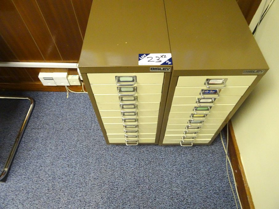 2x Bisley 10 drawer brown / cream metal drawer uni...