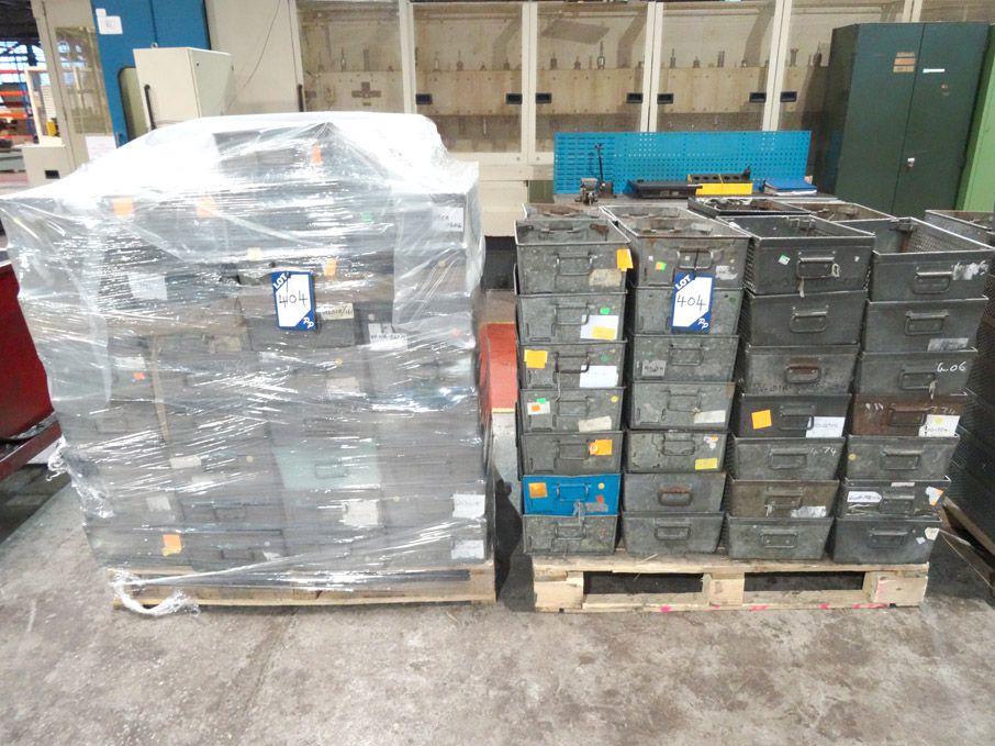 Qty various metal tote bins to 450x300x150mm on 2...