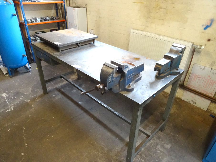 1800x750mm metal workbench with 2x Record No 23 be...