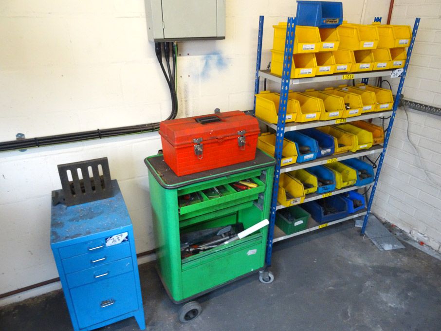2x tool cabinets, storage racking with contents in...