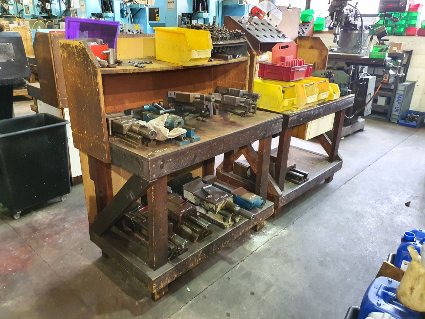 2x wooden work benches, 1220x740x1450mm