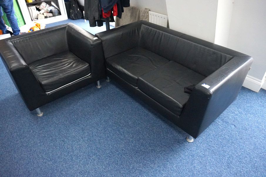 Black leather effect 2 seater sofa, black leather...