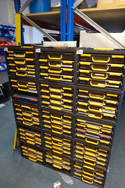 Large Qty various spares in Raaco storage units in...