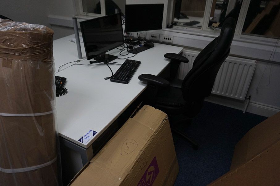 Contents of office inc: 2x white 1800x800mm tables...