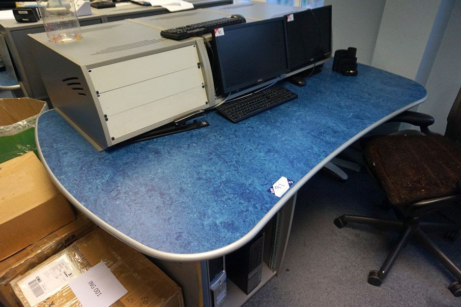 1900x1350mm grey / blue curved studio desk with mo...