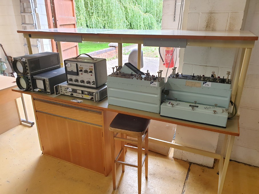 2x wooden top metal frame work tables with drawers...