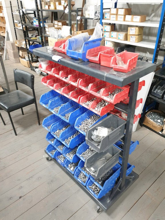 Mobile double sided trolley with plastic storage b...