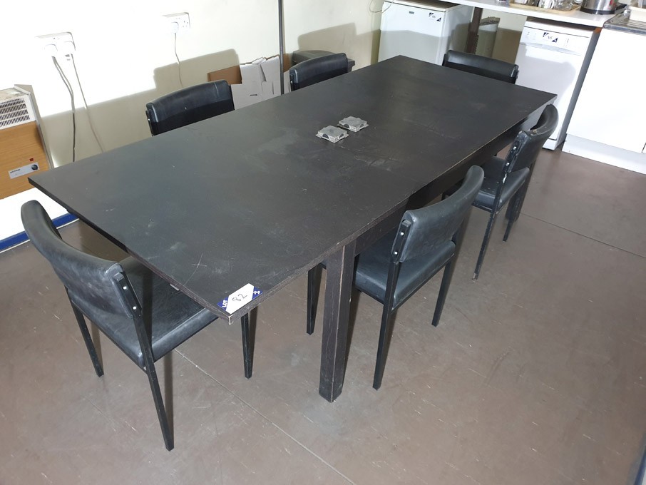 86x37" dark wooden meeting table with 6x black met...
