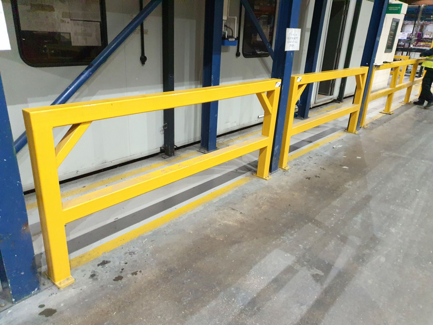 3x Floor mounted steel yellow box section safety b...