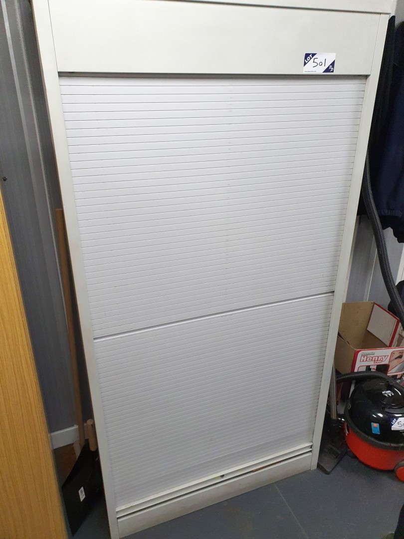 Grey metal sliding door storage cupboard, 920x1830...