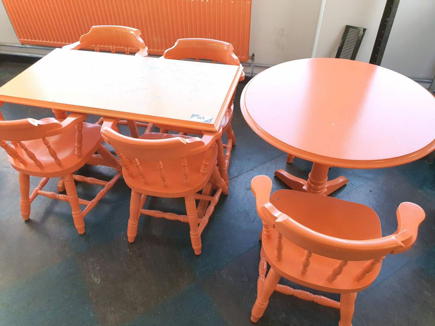 Round wooden 900mm dia canteen table, wooden 1200x...