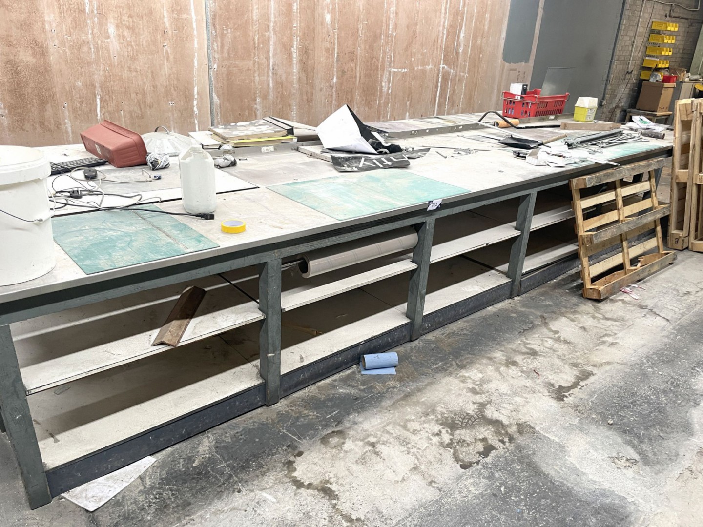 Qty various stainless steel top wooden preparation...