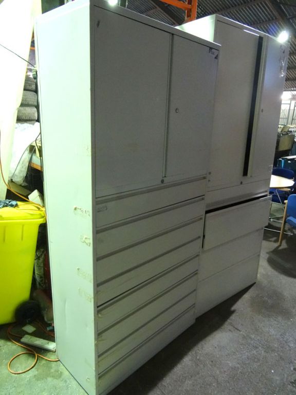 Bisley white metal 2 door storage cupboard with bu...