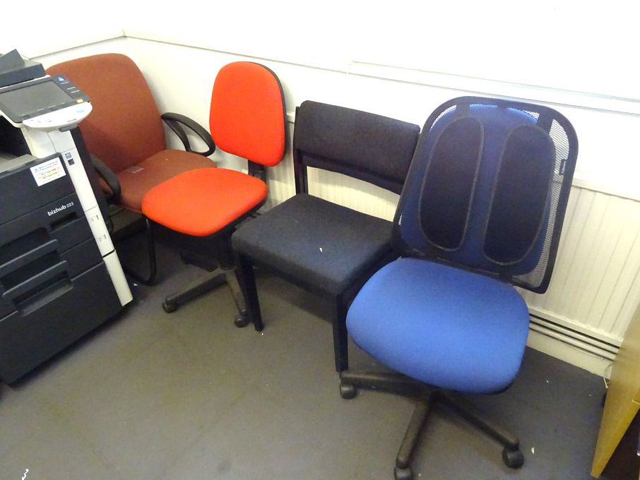 Qty various coloured upholstered office chairs