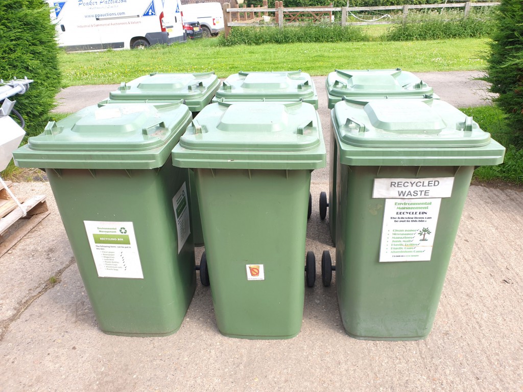 6x Weber green plastic wheelie bins, 240L / 120kgs...