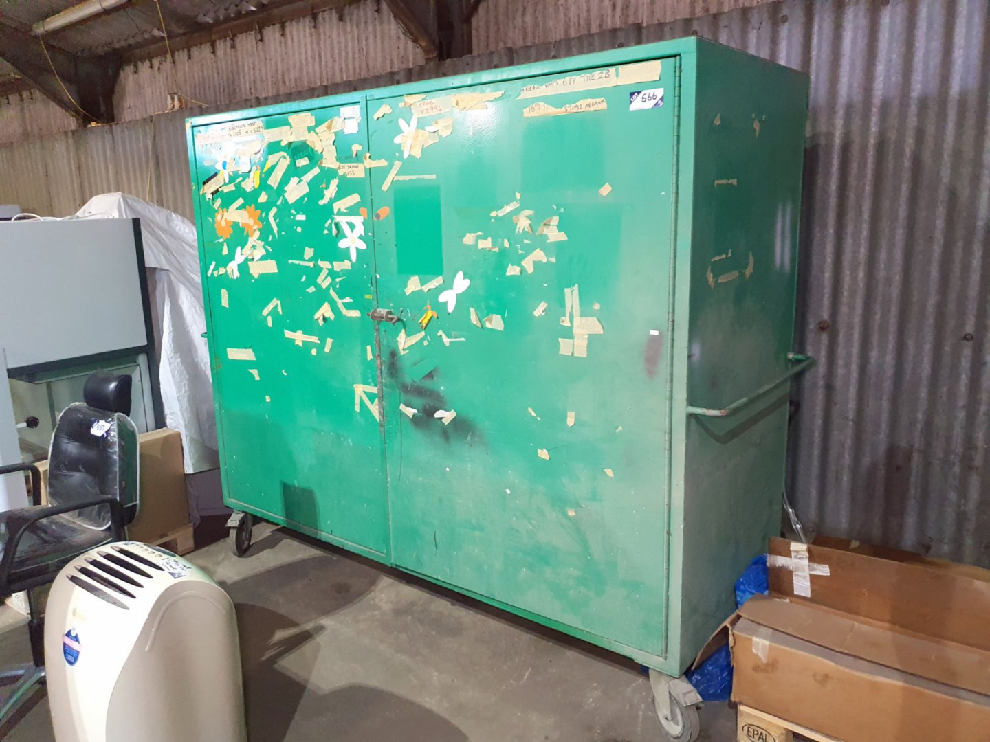 Green metal mobile 2 door storage cupboard, 2700x2...