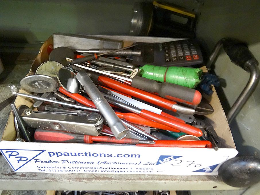 Qty various spanners, screw drivers, mirrors, chuc...