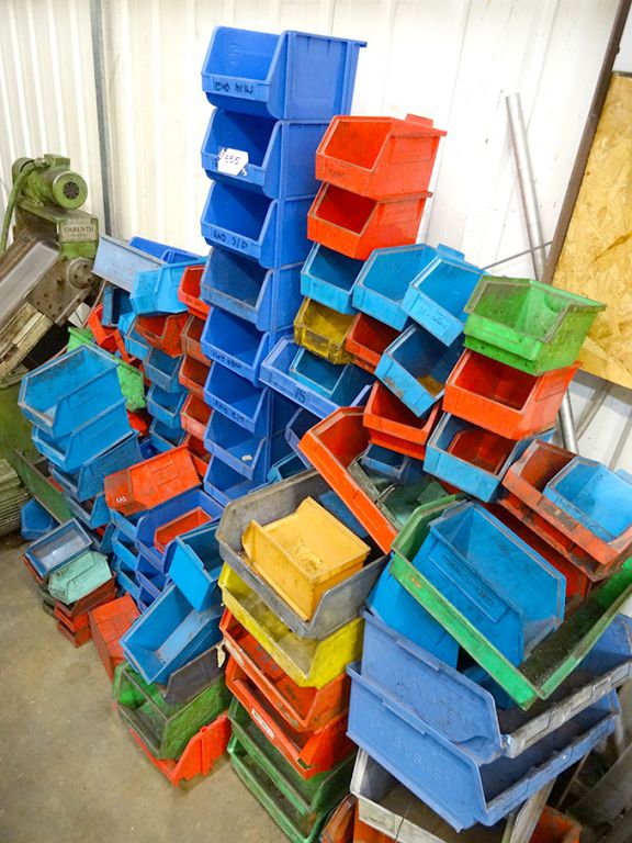 Qty various size plastic storage bins