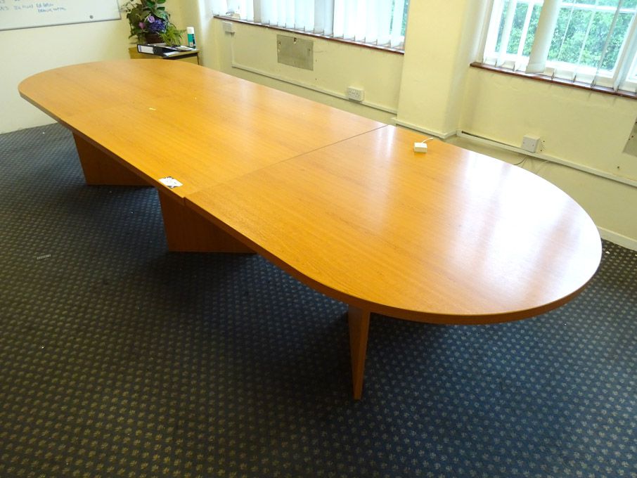 Beech oval 3 section meeting table, 3600x1200mm ov...