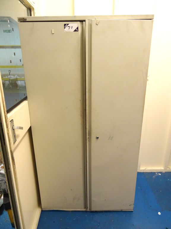 2 door metal 3 shelf storage cupboard with various...