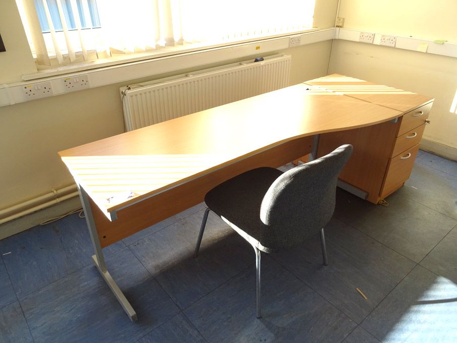 1800mm curved beech wooden office table, 3 drawer...