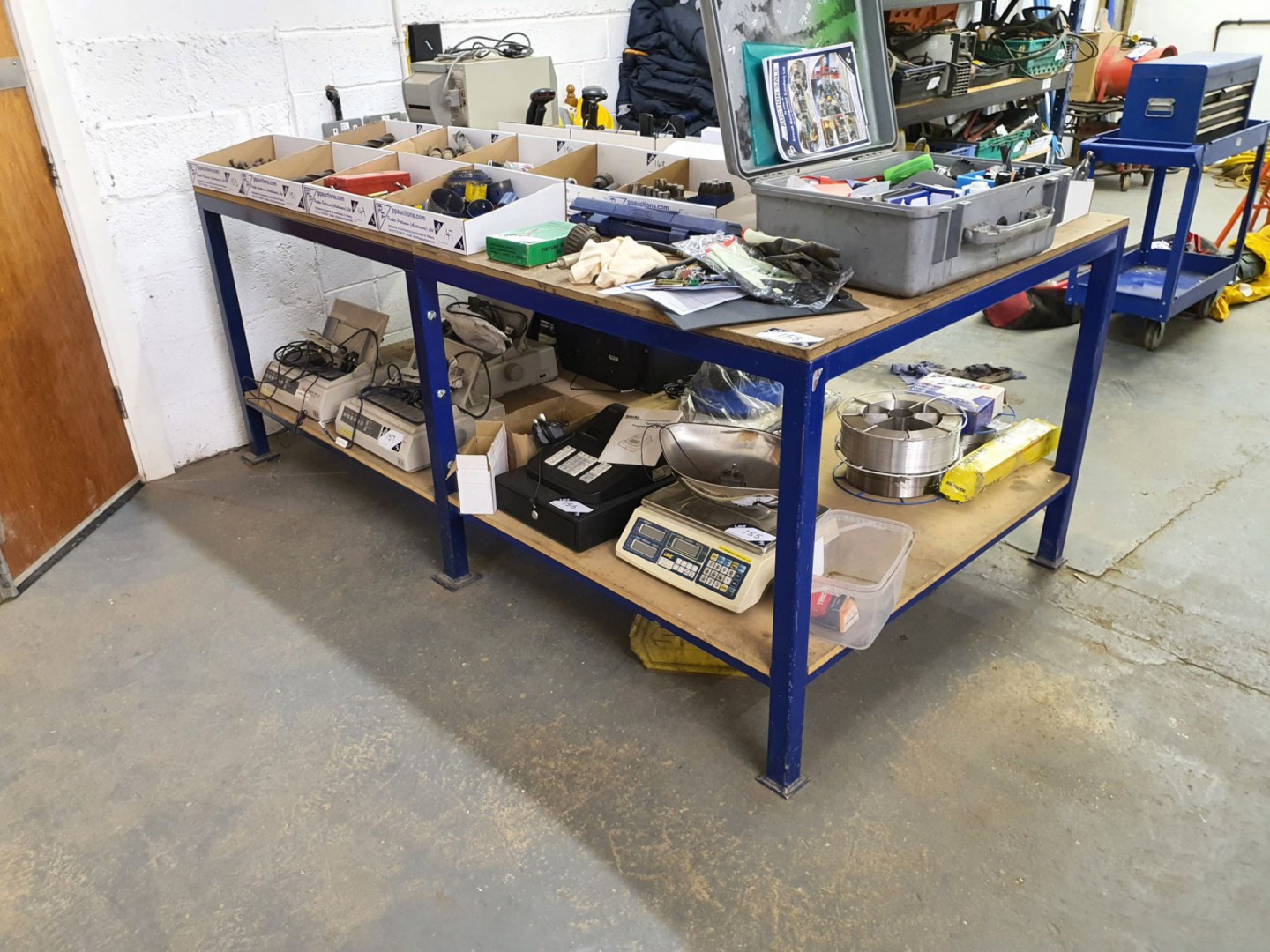 Metal frame wooden top work bench, 2300x1200mm