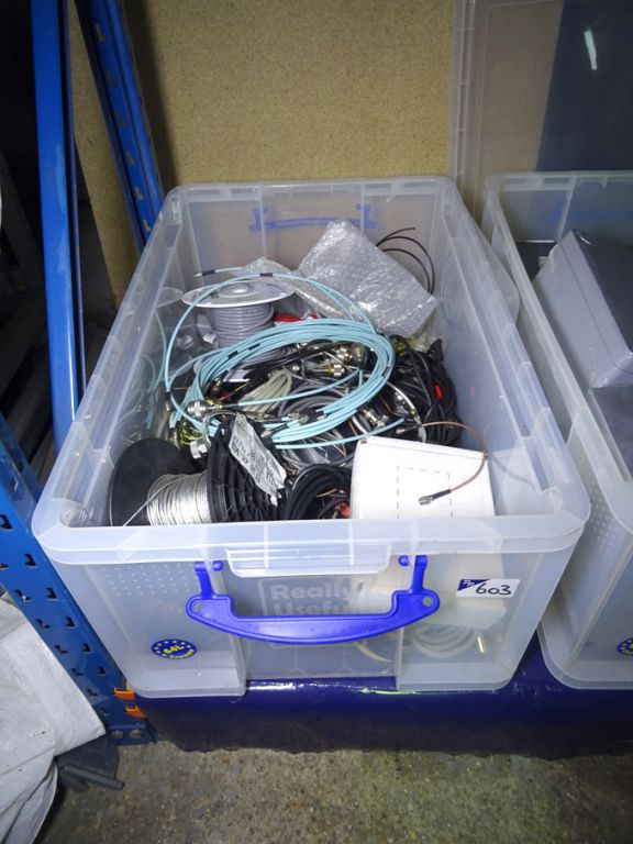Qty various coaxial leads, cables etc in plastic b...