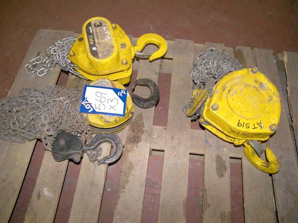 3x Yale 3 ton swl manual chain hoists - Located at...