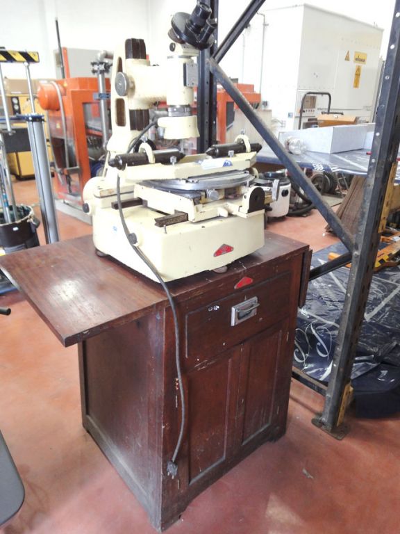 OMT 351 toolroom microscope with equipment on wood...