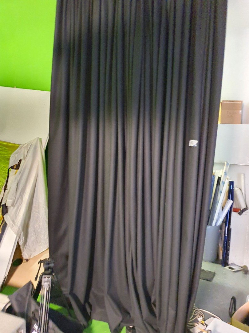 2x fire retardant black fabric studio drapes, 10x1...
