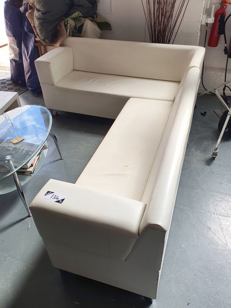 White leather effect 2 piece L-shape sofa