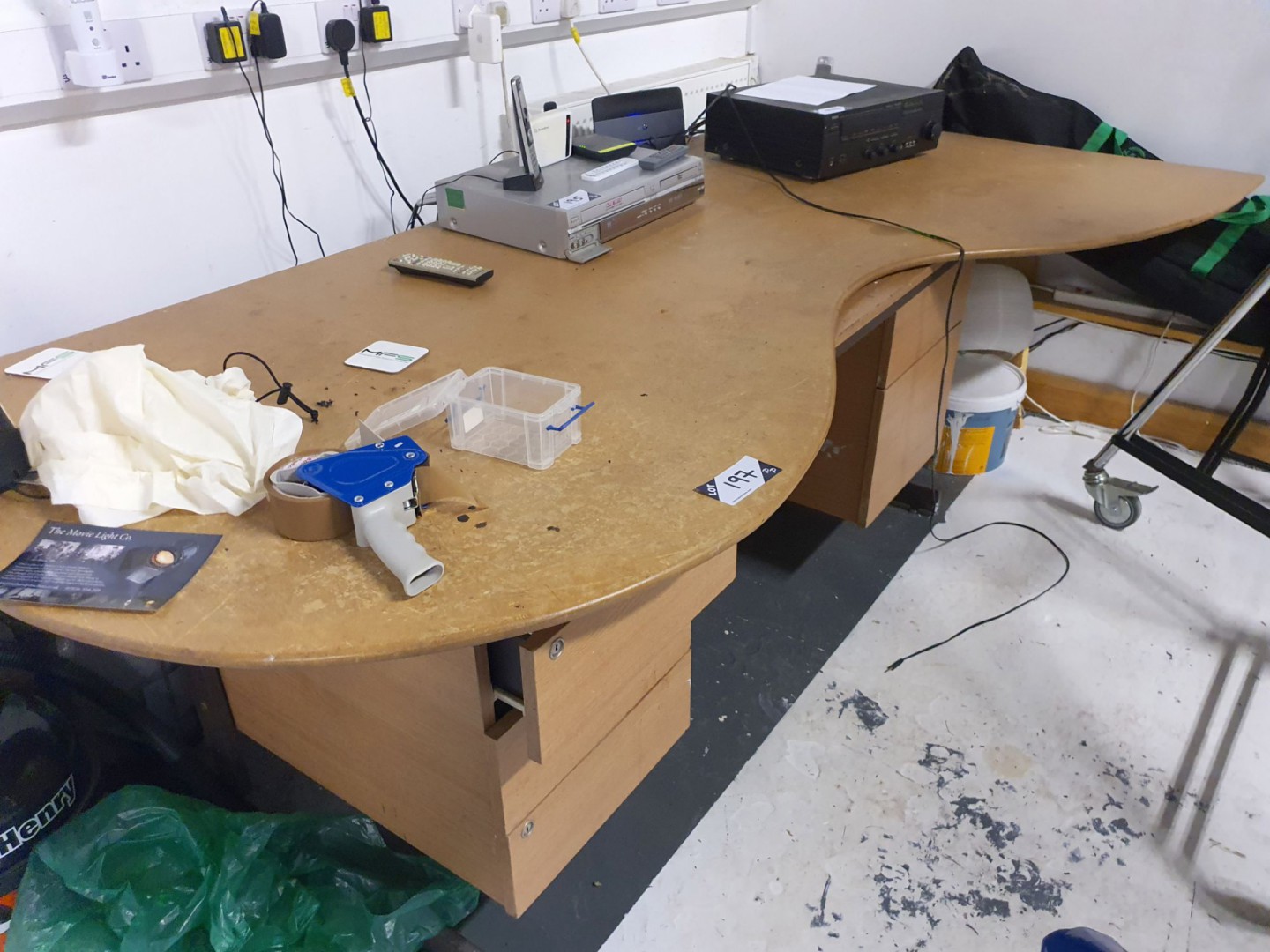 Light oak office desk with wavey wooden top, 2500x...