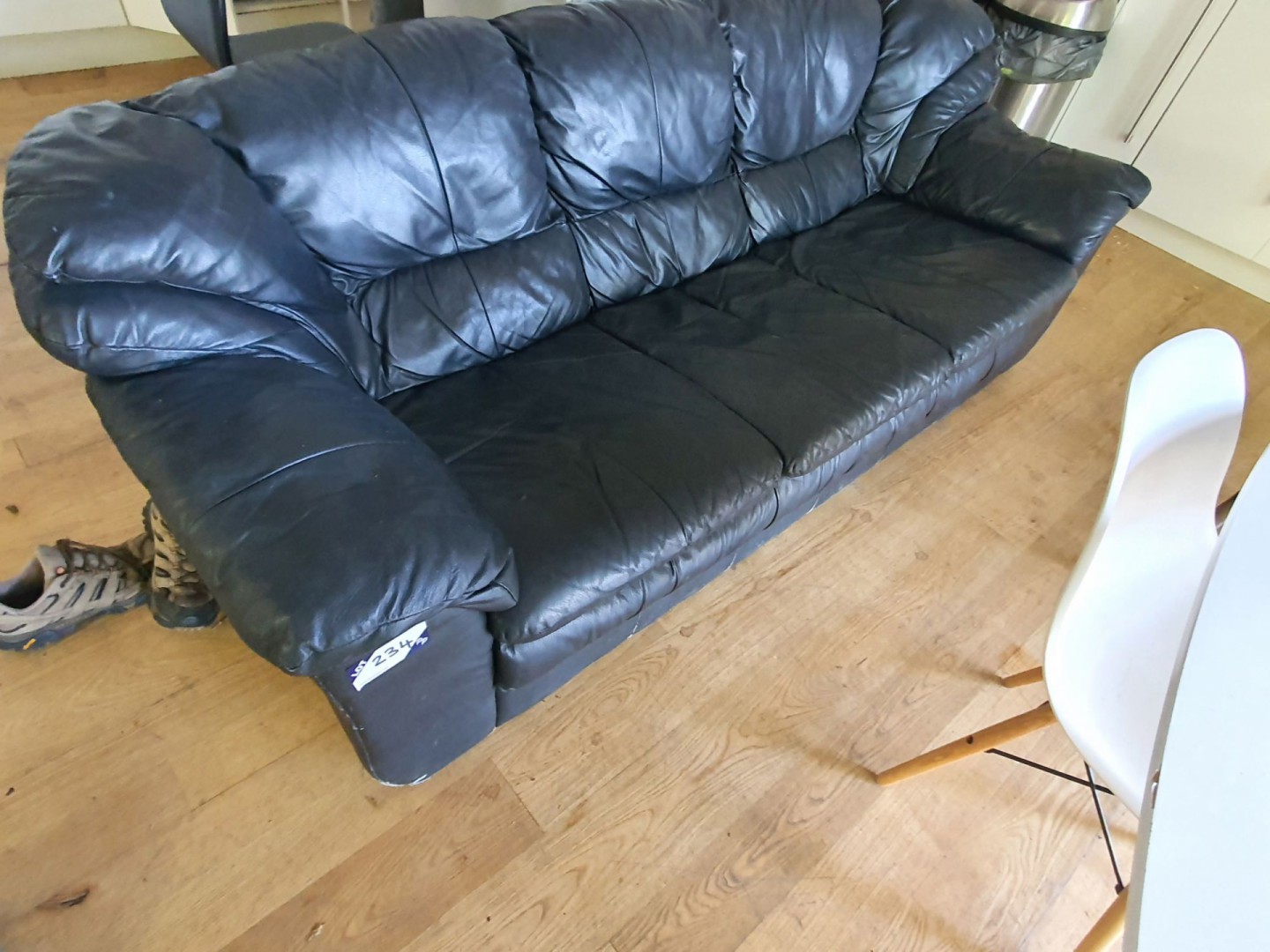 Black leather effect 3 seater sofa