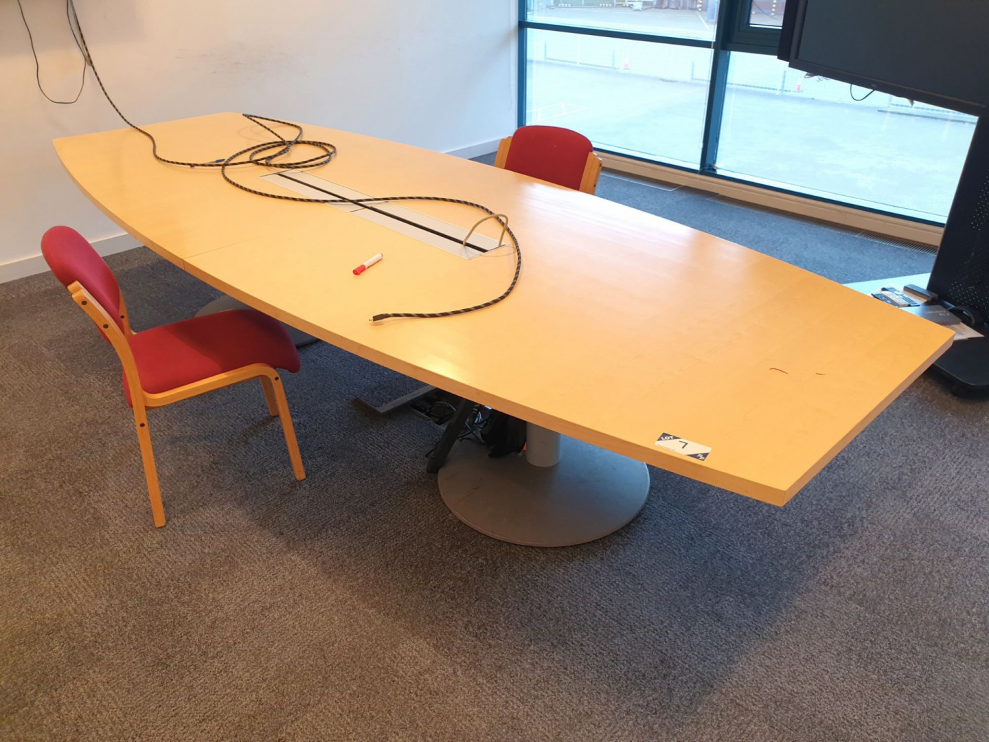 Maple 2 section meeting table, 3600x1350mm with ca...