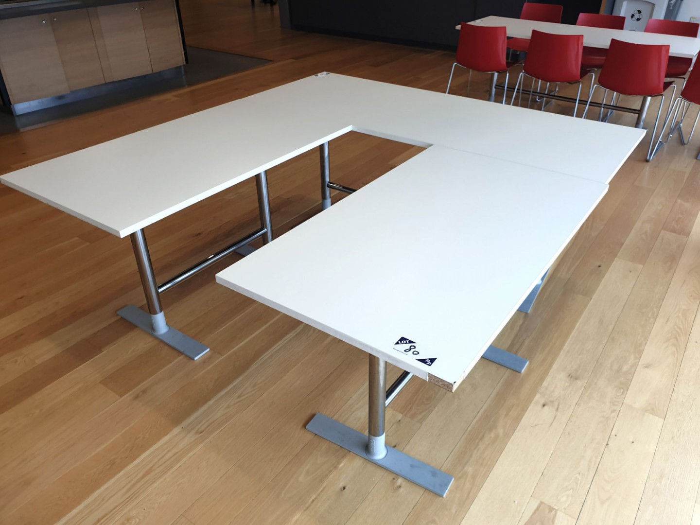2x Mitab white chrome leg canteen tables, 1200x700...