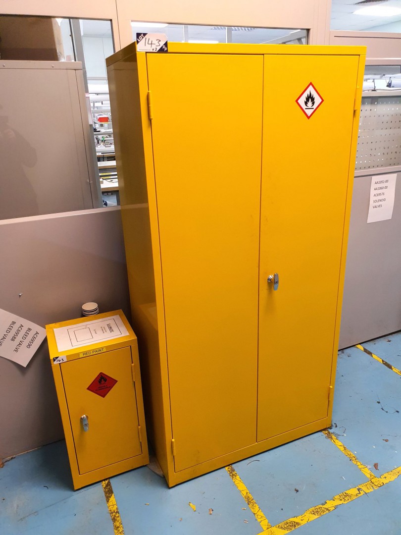 2x various size yellow chemical storage cupboards...
