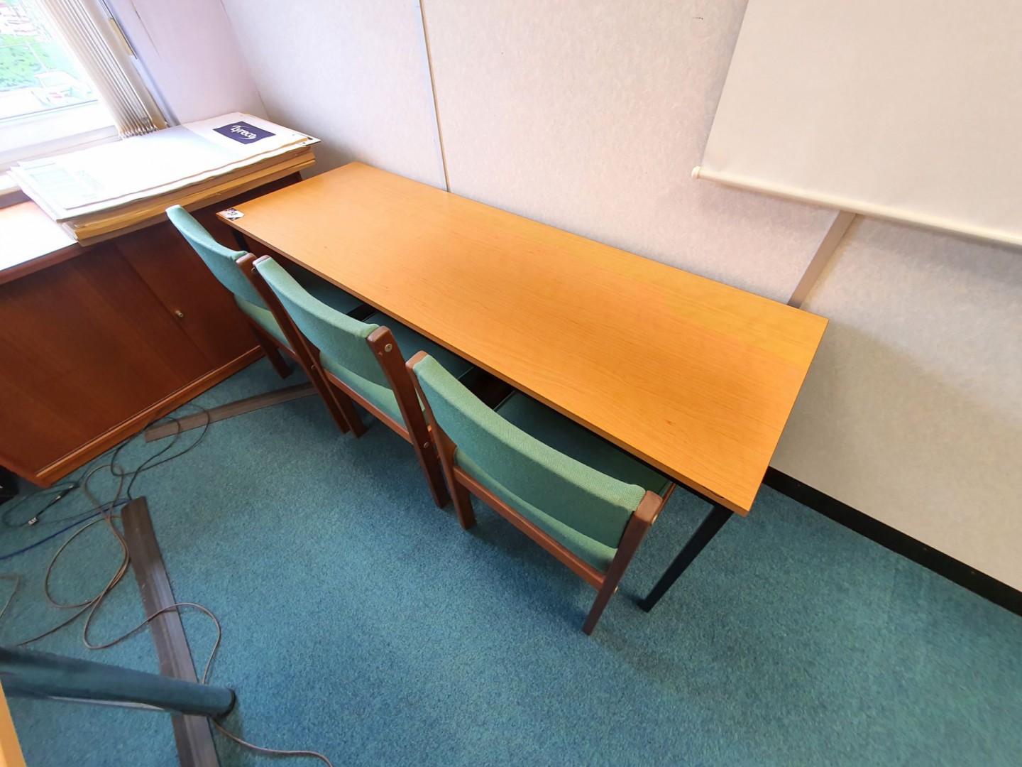 1800x600mm light wood table, 550x1400mm sideboard,...