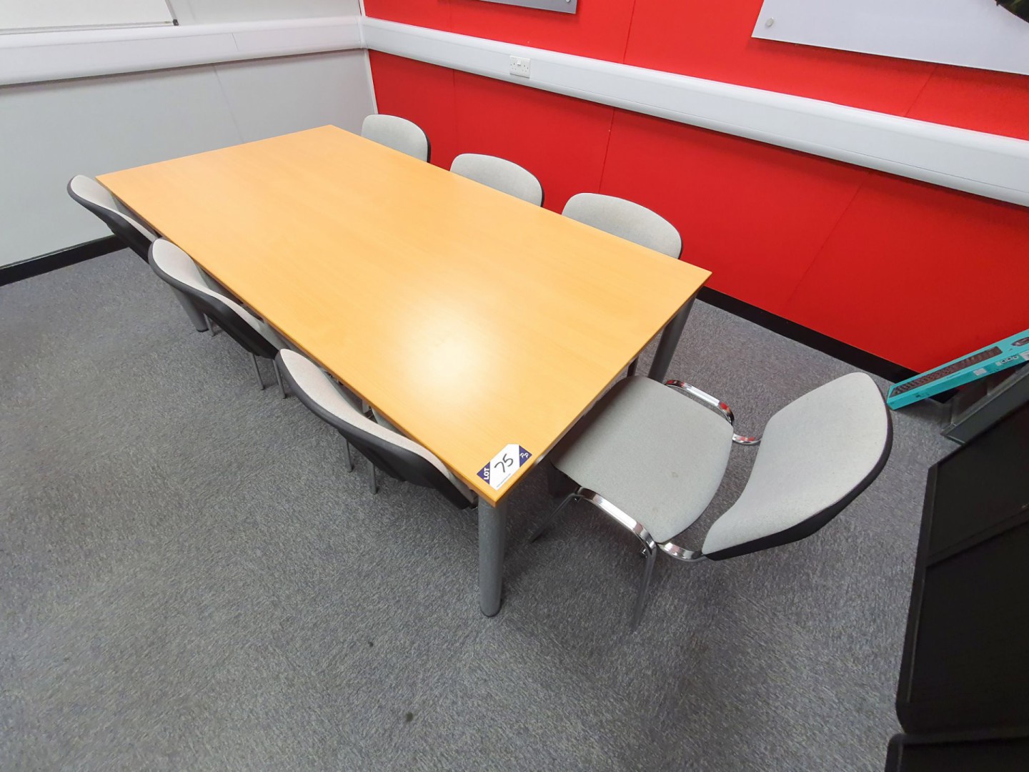 2000x1000 beech effect meeting table with 7x grey...