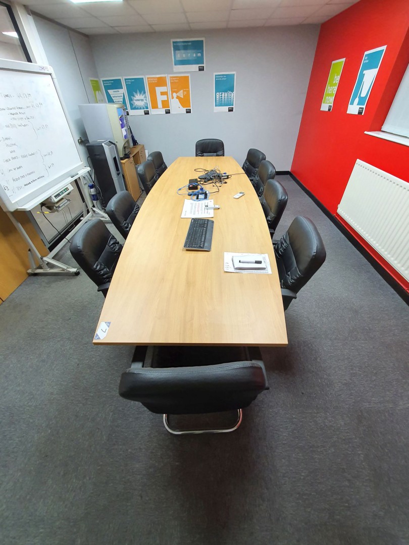 Beech effect boardroom table, 3600x1200mm with 10x...