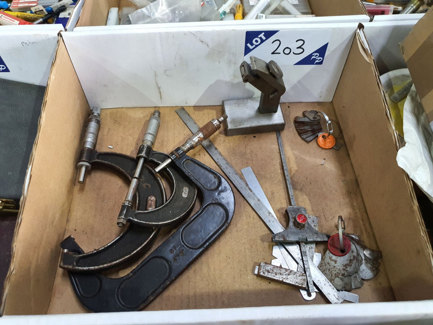 Qty various inc: micrometers, feeler gauges, ruler...