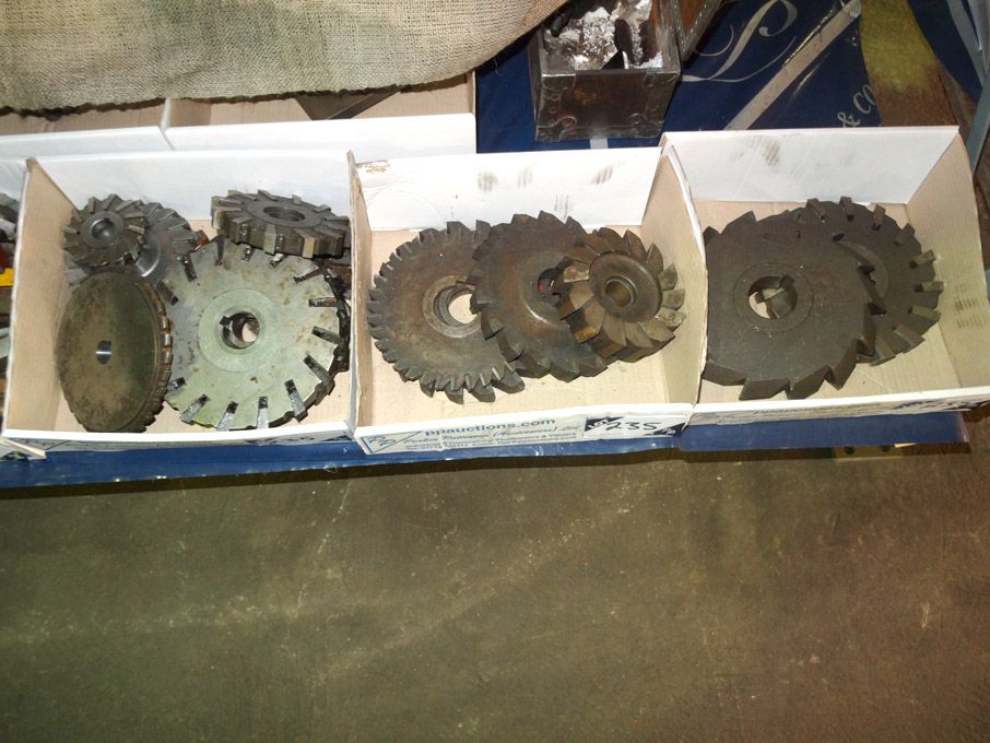 Qty HSS milling cutters to 8" approx in 3 boxes -...